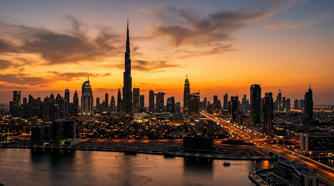 Dubai Skyline Sunset Burj Khalifa Silhouette